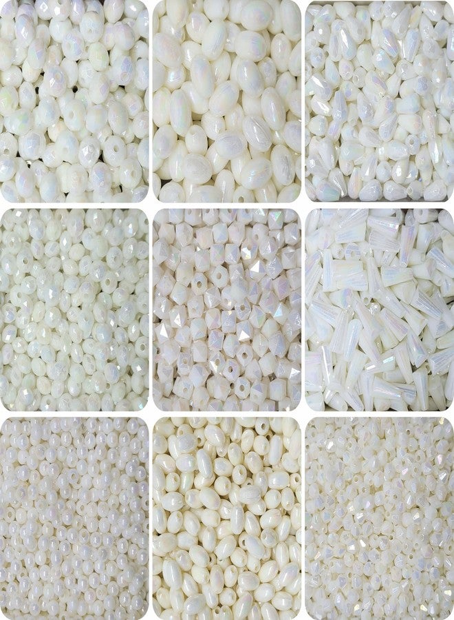 INDIKONB White Beads for Jewellery Making | Rainbow Shiny Plastic Acrylic Beads for Craft | Fancy Shape Bead Combo Set for Bracelet & Jewelry Design - Image 1